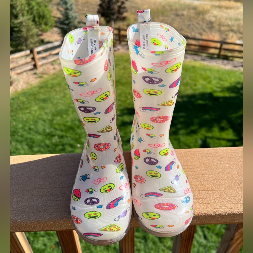 GIRL'S KIDS CAPELLI NEW YORK PRINTED RAIN BOOTS MULTI POP SIZE 12/13